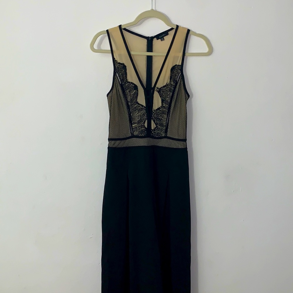 Entry Medium Long Black and Beige Mesh Jumpsuit